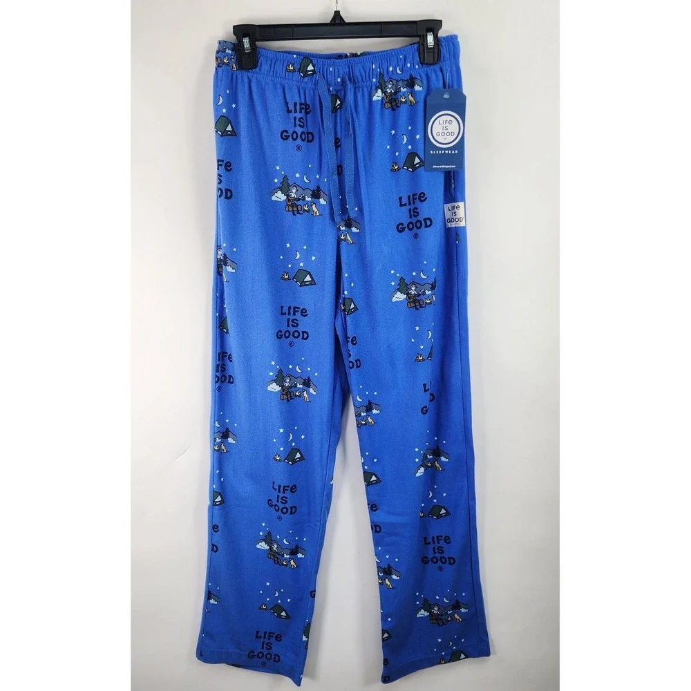 Life is Good Jake Camping Lounge Pants Men's M Blue Sleepwear Pajama Flannel